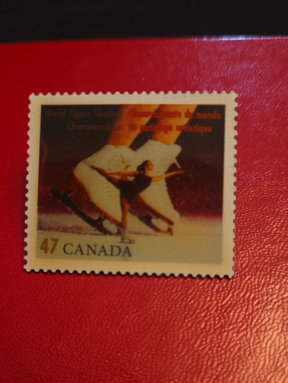 Canada 47 Cent Figure Skating Stamp Label Pin White Skates